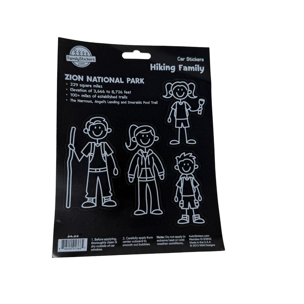 Zion National Park Hiking Family Car Stickers Outdoors Van Lifestyle 1 Set